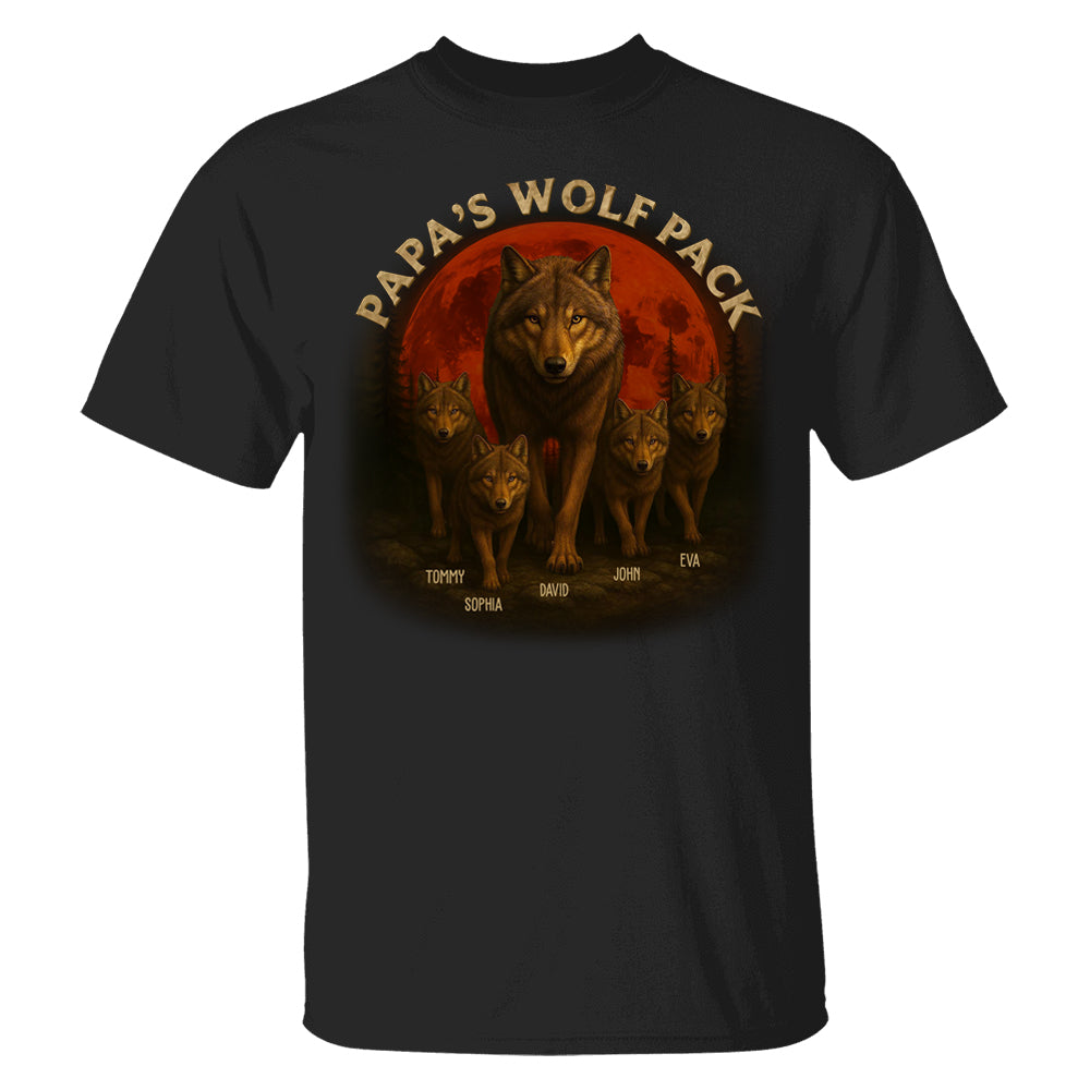 Papa’s Wolf Pack - Family Personalized Custom Unisex T-shirt, Premium T-shirt, Hoodie - Father's Day, Gift For Dad, Grandpa2 Pt99