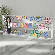 Groovy Retro Custom Teacher Name Sign, Back To School Teacher Gifts Personalized, Teacher Acrylic Desk Name Plate, Teacher Appreciation Gift Nh00