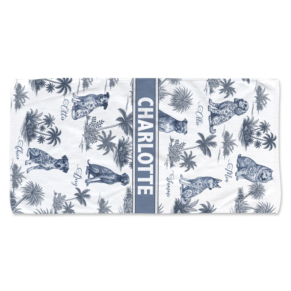 Custom Dog Toile De Jouy Style, Personalized Beach Towel, Summer Vacation Gift T1807 Pt99