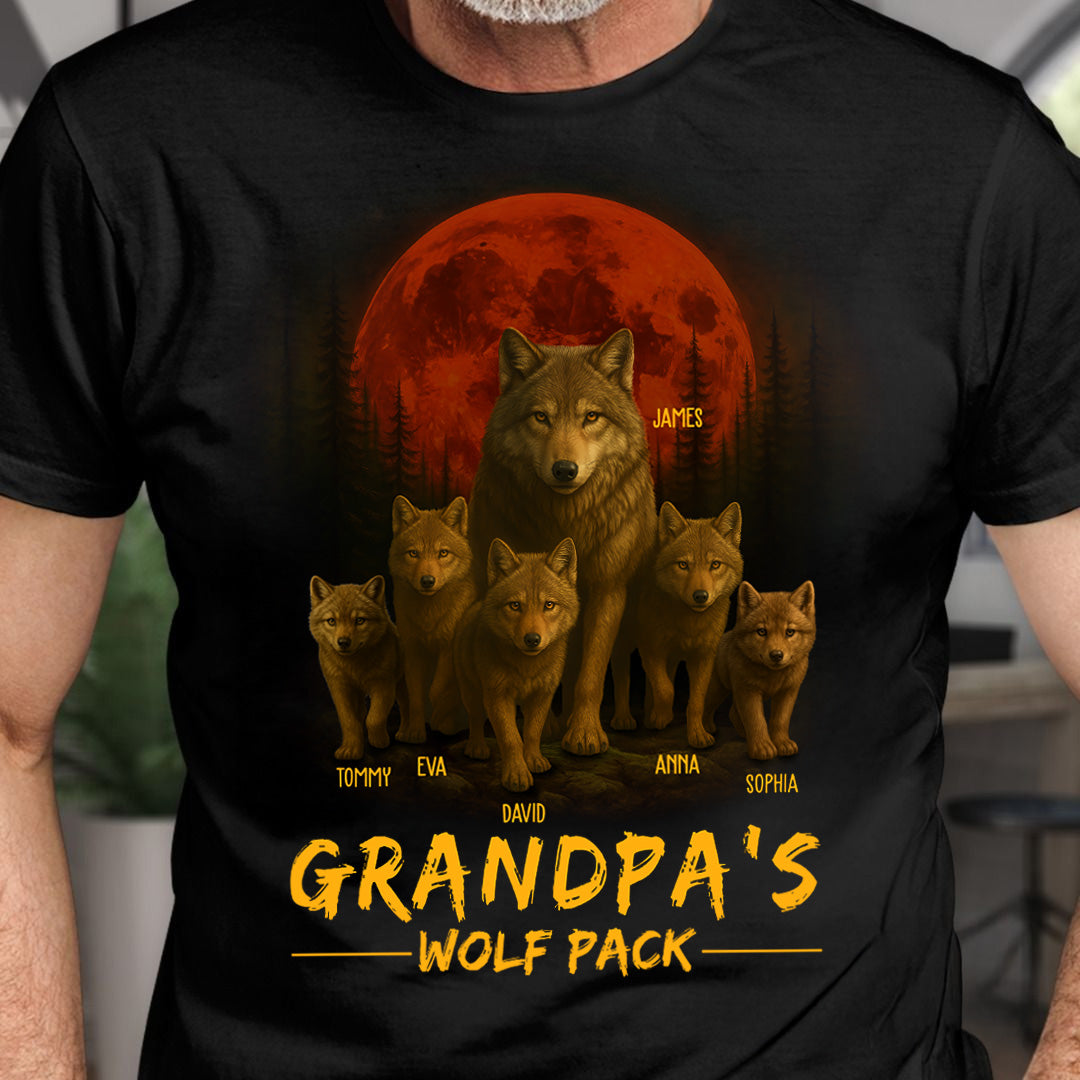 Papa’s Wolf Pack - Family Personalized Custom Unisex T-shirt, Premium T-shirt, Hoodie - Father's Day, Gift For Dad, Grandpa Pt99