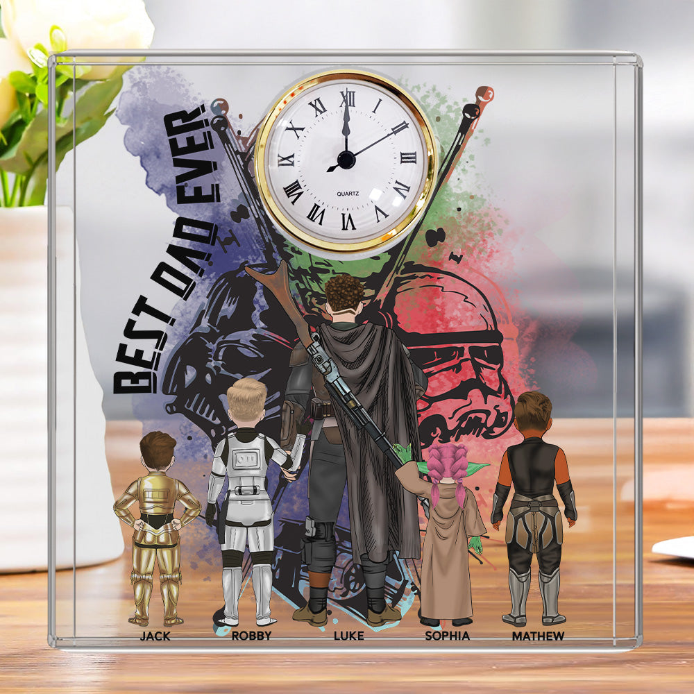 Best Dad Ever - Personalized Acrylic Desk Clock Plaque Gift For Dad Vr2 Tu20
