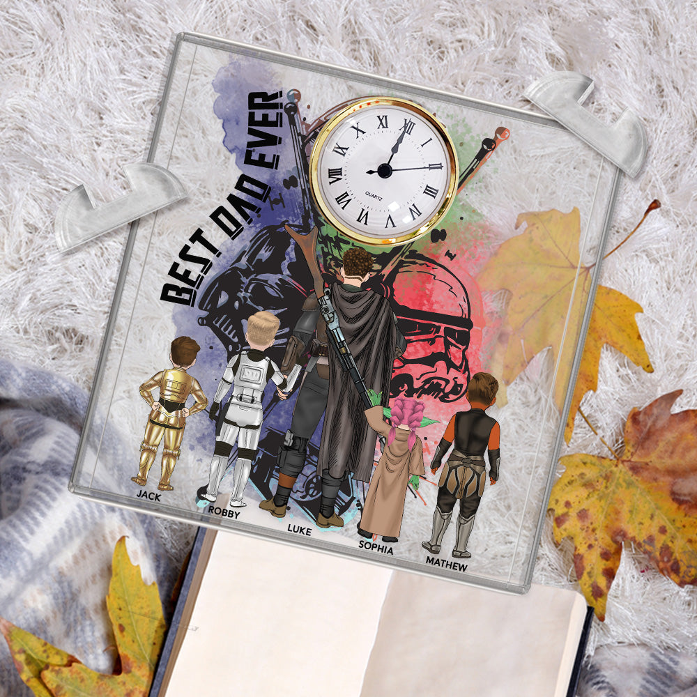 Best Dad Ever - Personalized Acrylic Desk Clock Plaque Gift For Dad Vr2 Tu20