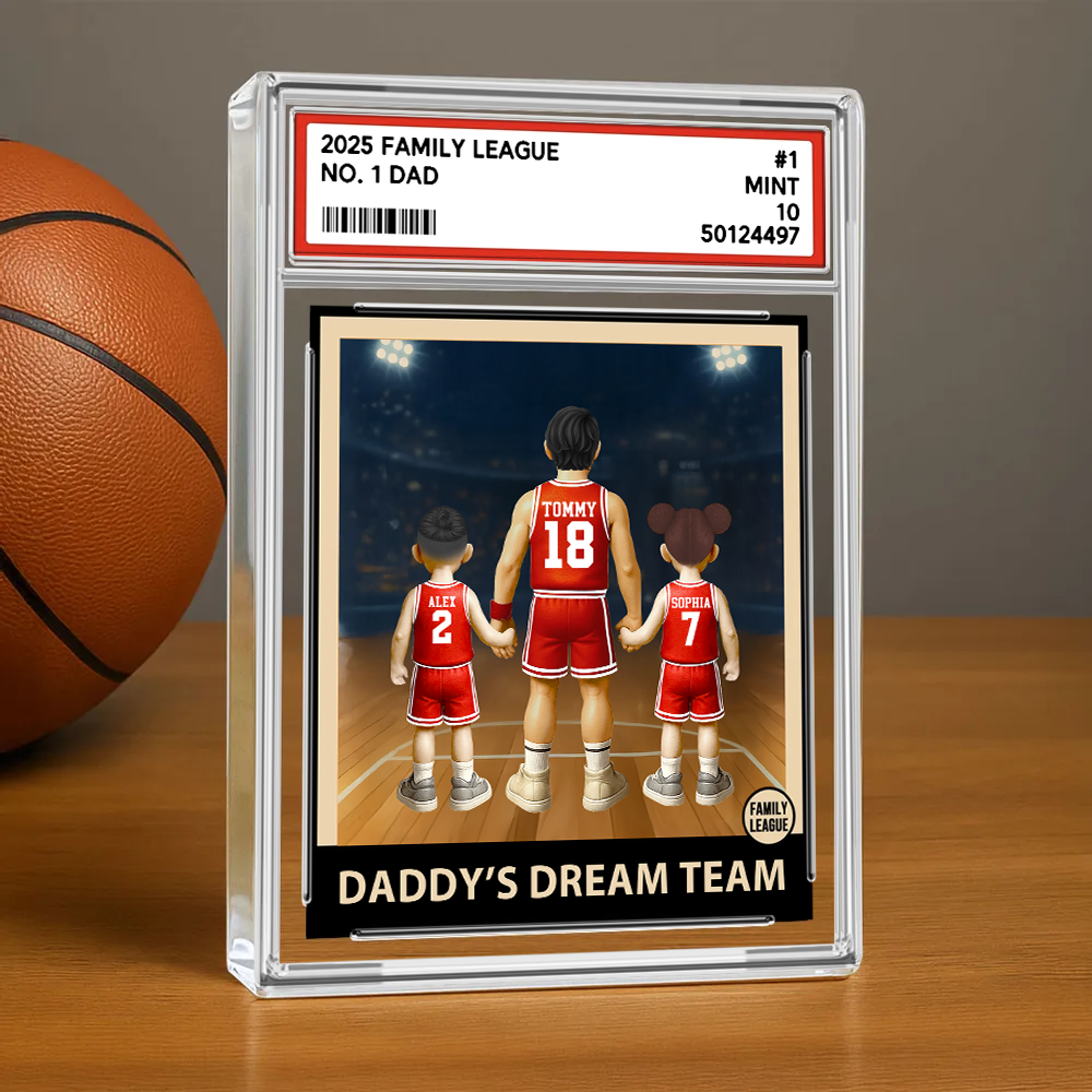 Basketball No. 1 Dad Grandpa Man & Kids, Fathers Day Trading Card Style, Personalized Daddy Dream Team Acrylic Block Plaque A2110 Pt99