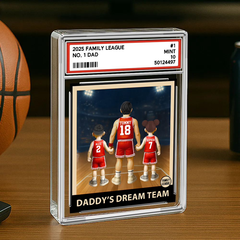 Basketball No. 1 Dad Grandpa Man & Kids, Fathers Day Trading Card Style, Personalized Daddy Dream Team Acrylic Block Plaque A2110 Pt99