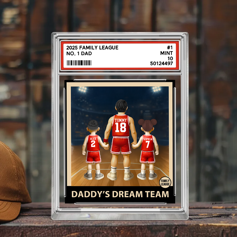 Basketball No. 1 Dad Grandpa Man & Kids, Fathers Day Trading Card Style, Personalized Daddy Dream Team Acrylic Block Plaque A2110 Pt99