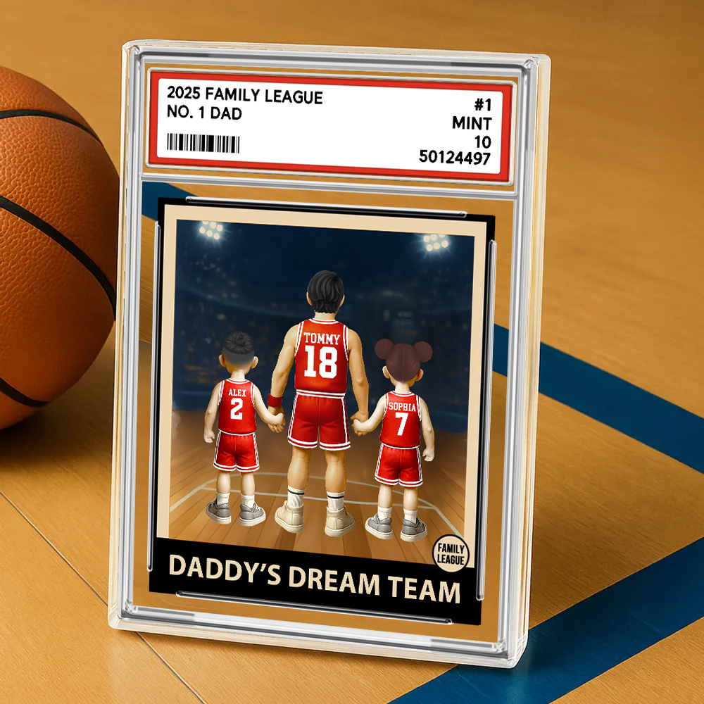Basketball No. 1 Dad Grandpa Man & Kids, Fathers Day Trading Card Style, Personalized Daddy Dream Team Acrylic Block Plaque A2110 Pt99