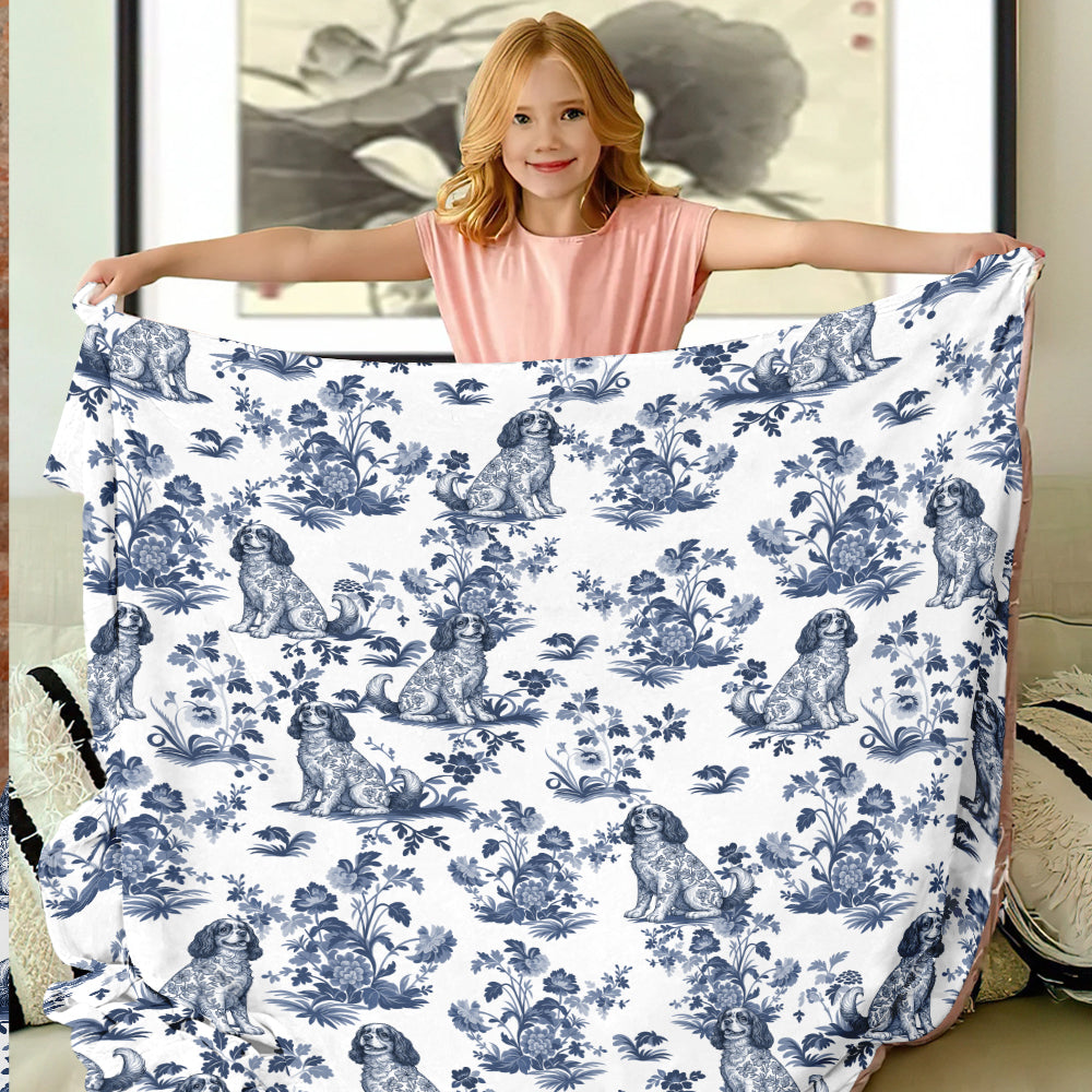 Custom Dog Breeds Toile de Jouy Blanket - Blue Toile Blanket for Dog Mom, Custom Dog Breeds Toile de Jouy Blanket Lover Gifts, Blanket Gift for Dog Lovers Hv01