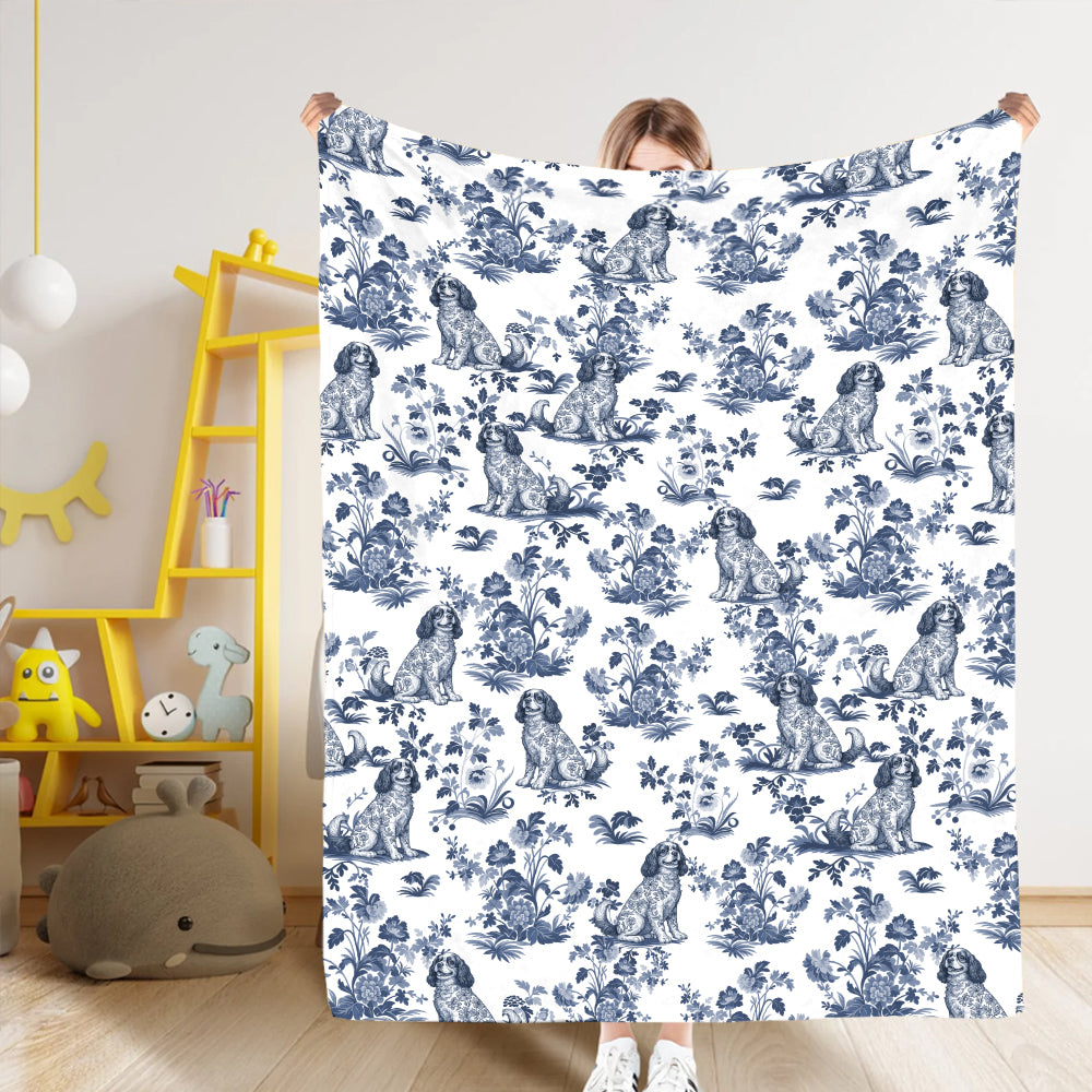 Custom Dog Breeds Toile de Jouy Blanket - Blue Toile Blanket for Dog Mom, Custom Dog Breeds Toile de Jouy Blanket Lover Gifts, Blanket Gift for Dog Lovers Hv01