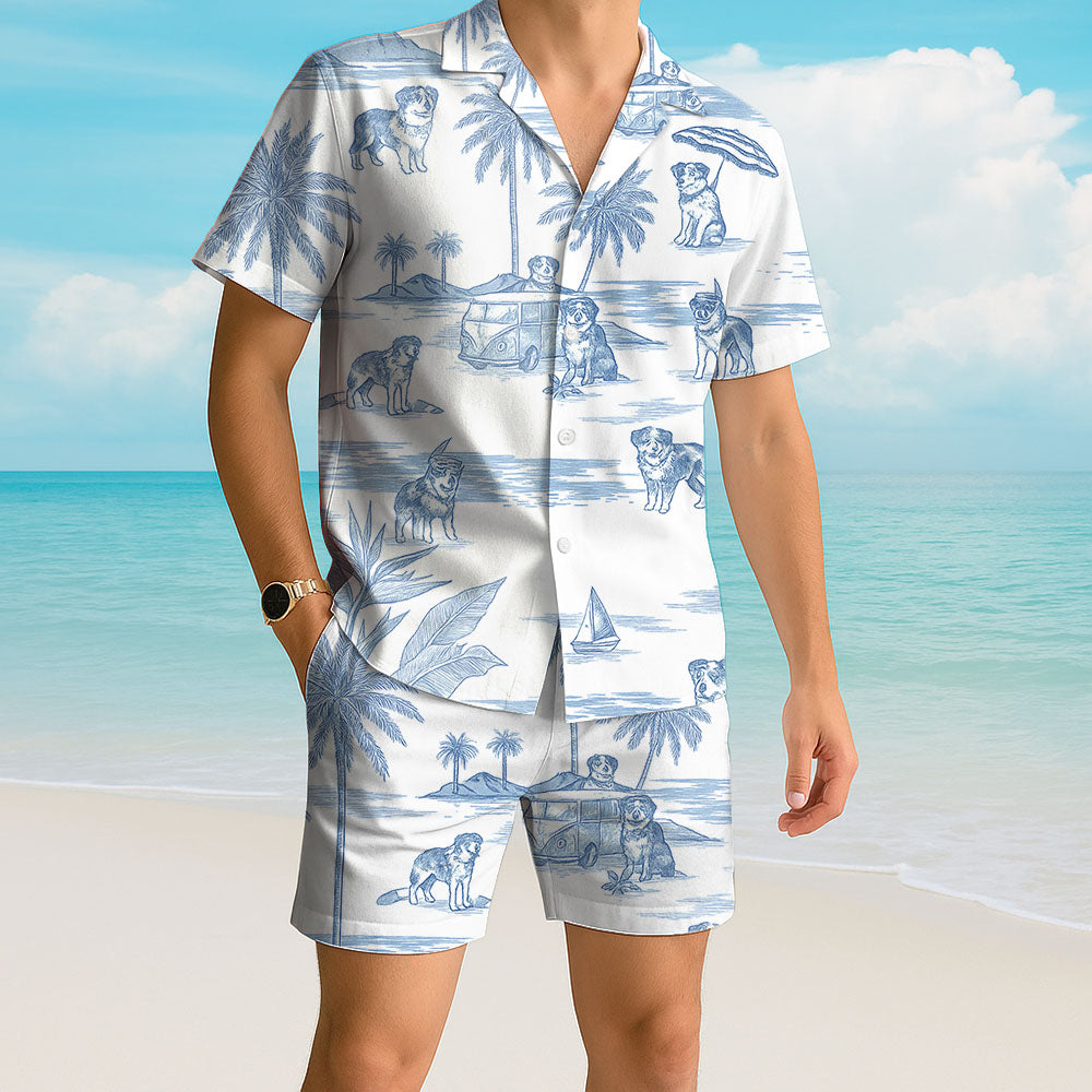 Australian Shepherd Toile De Jouy Style Hawaiian Shirt Pt99