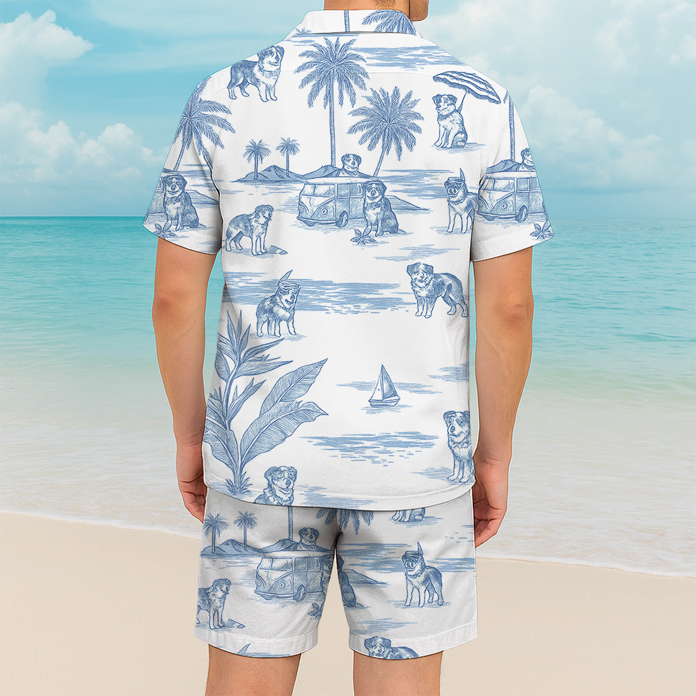 Australian Shepherd Toile De Jouy Style Hawaiian Shirt Pt99