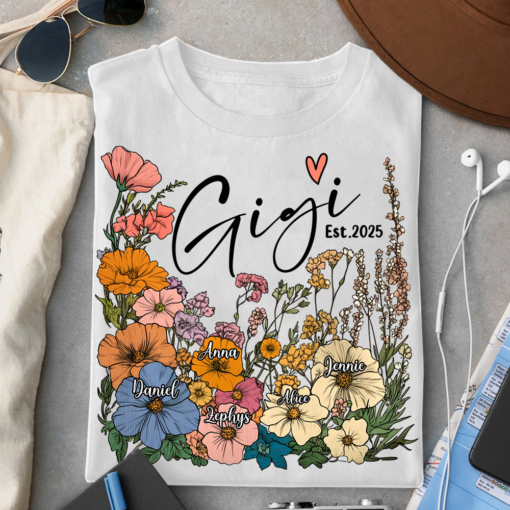 Gigi Vintage Floral Shirt - Custom Grandma With Grandkids, Gift for Mother's Day NA04 Tm01