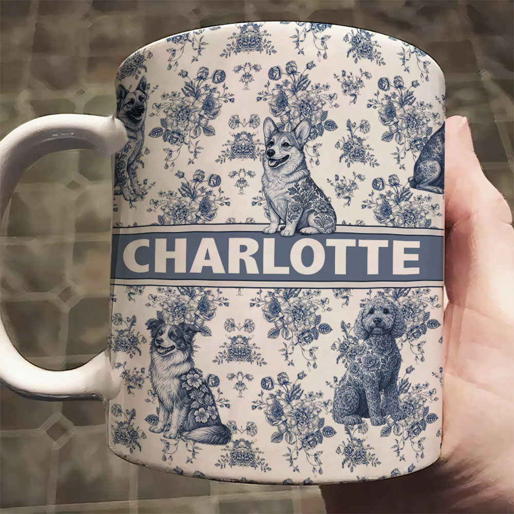 Personalized  Dog Mug with Toile De Jouy Style, Gift for Dog Lovers A2110 Pt99