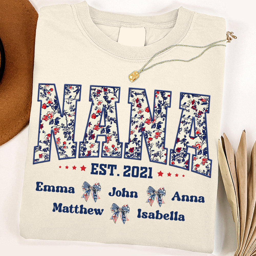 Floral Nana America Bow 4th Of July - Personalized Shirt For Grandma Do98
