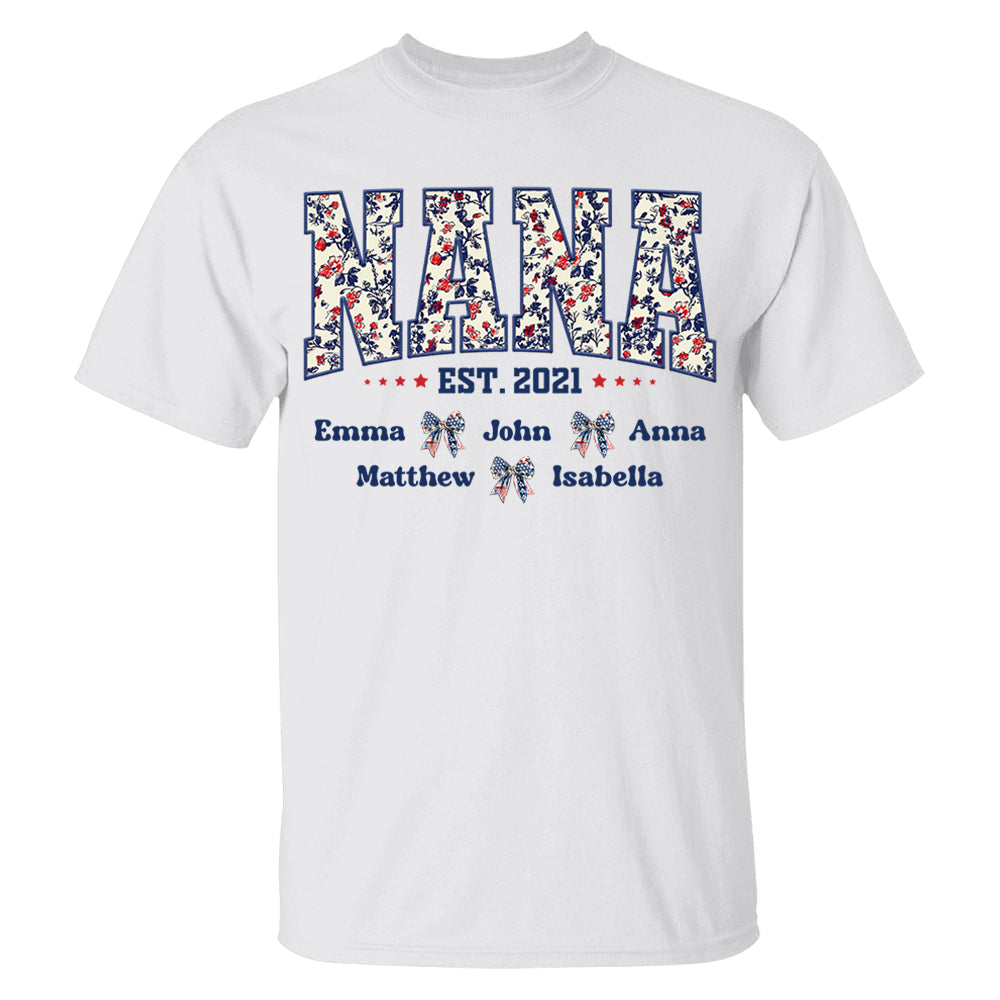 Floral Nana America Bow 4th Of July - Personalized Shirt For Grandma Do98