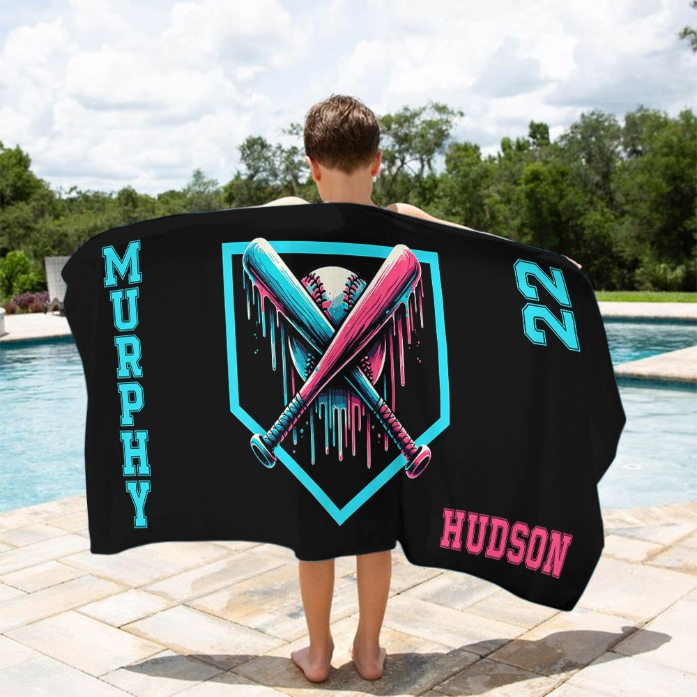 Personalized Drip Baseball Beach Towel, Pool Towel, Team Gift, Youth Baseball Gift A2110 Do99