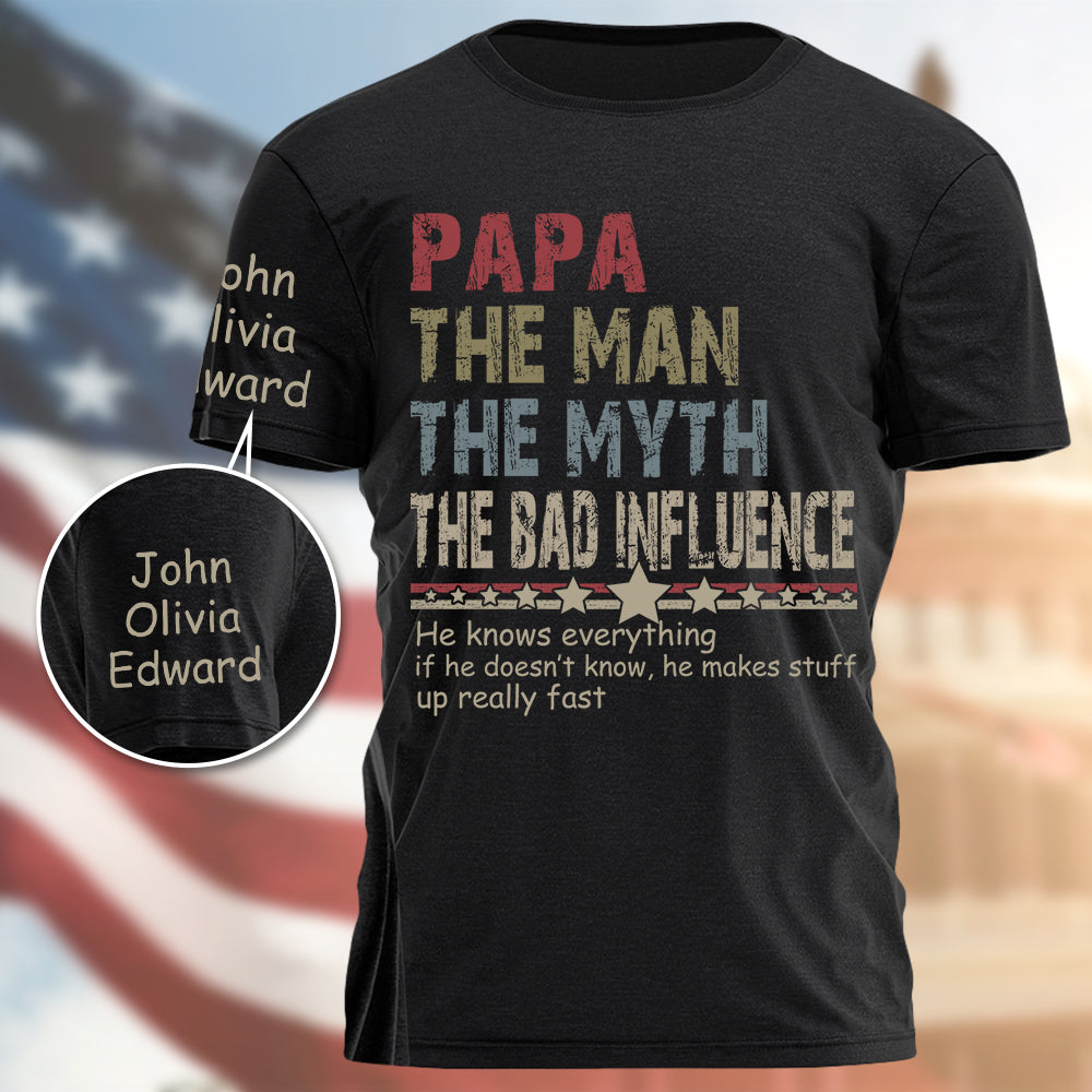 Personalized Dad Papa Grandpa Shirt, Custom Papa Legend Influence T-Shirt, Custom Birthday Fathers Day Gift Pt99