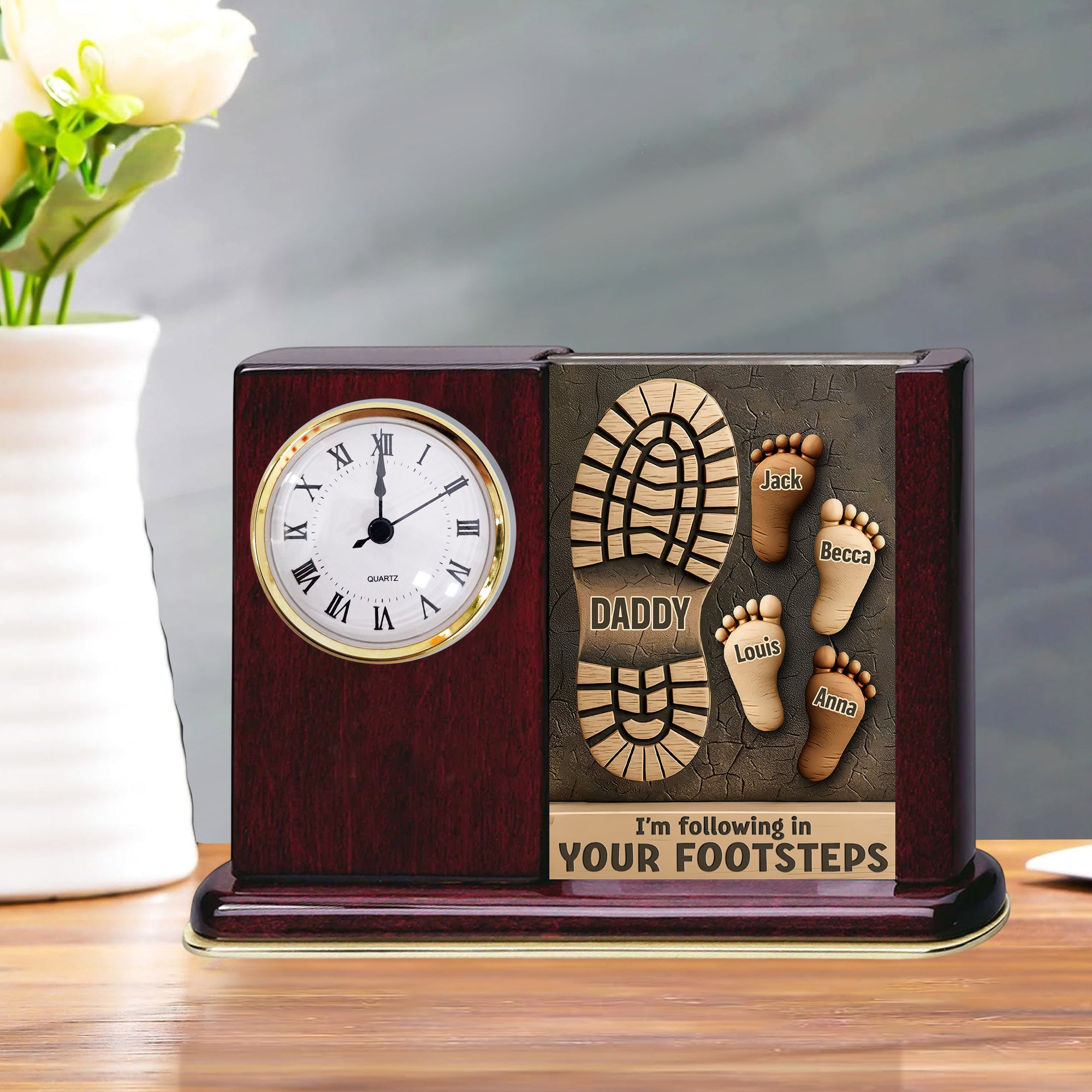 I'm Following In Your Footsteps - Personalized Acrylic Desk Clock Plaque Gift For Dad