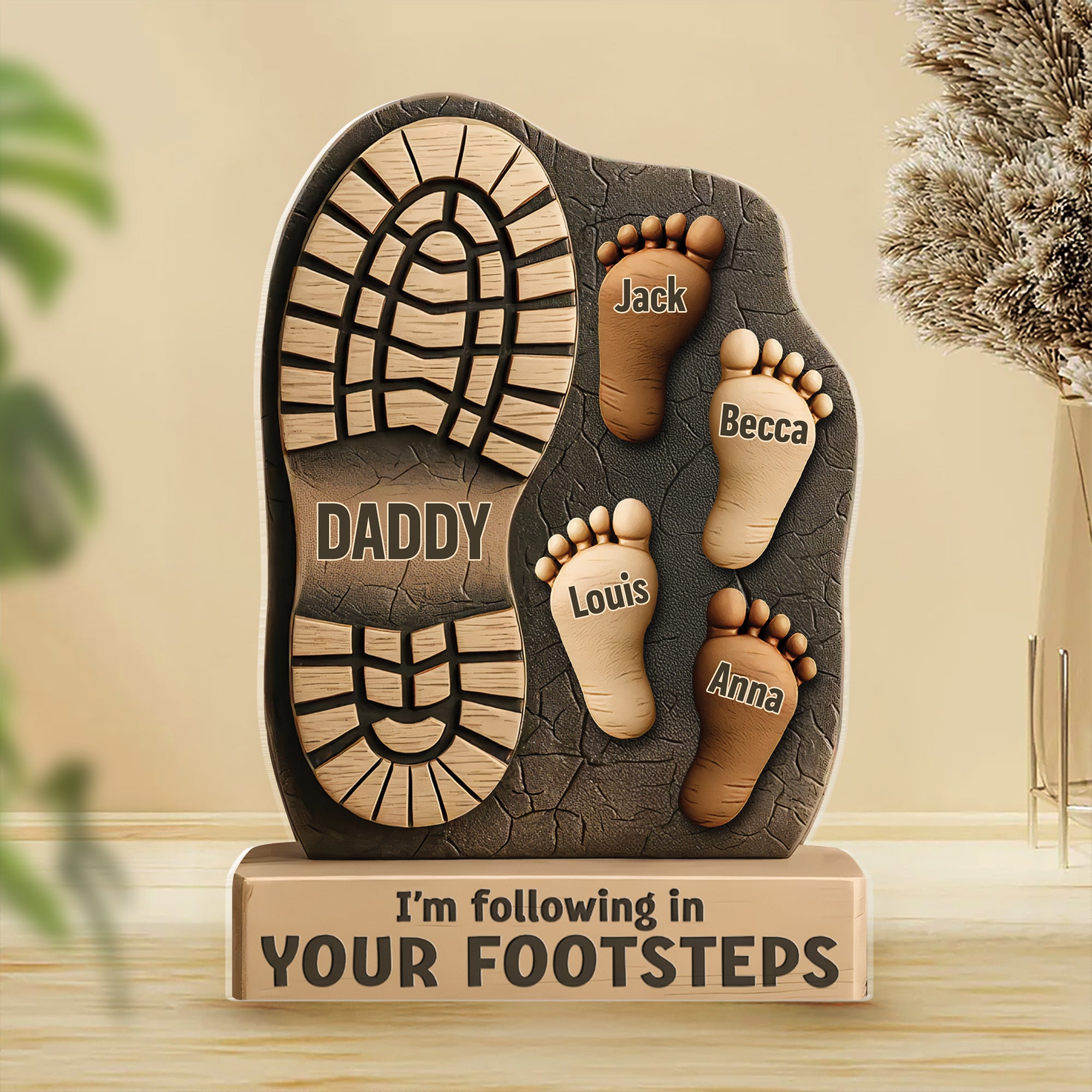 I'm Following In Your Footsteps - Family Personalized Custom Acrylic Plaque Custom Shape - Father's Day, Gift For Dad, Grandpa Tu24