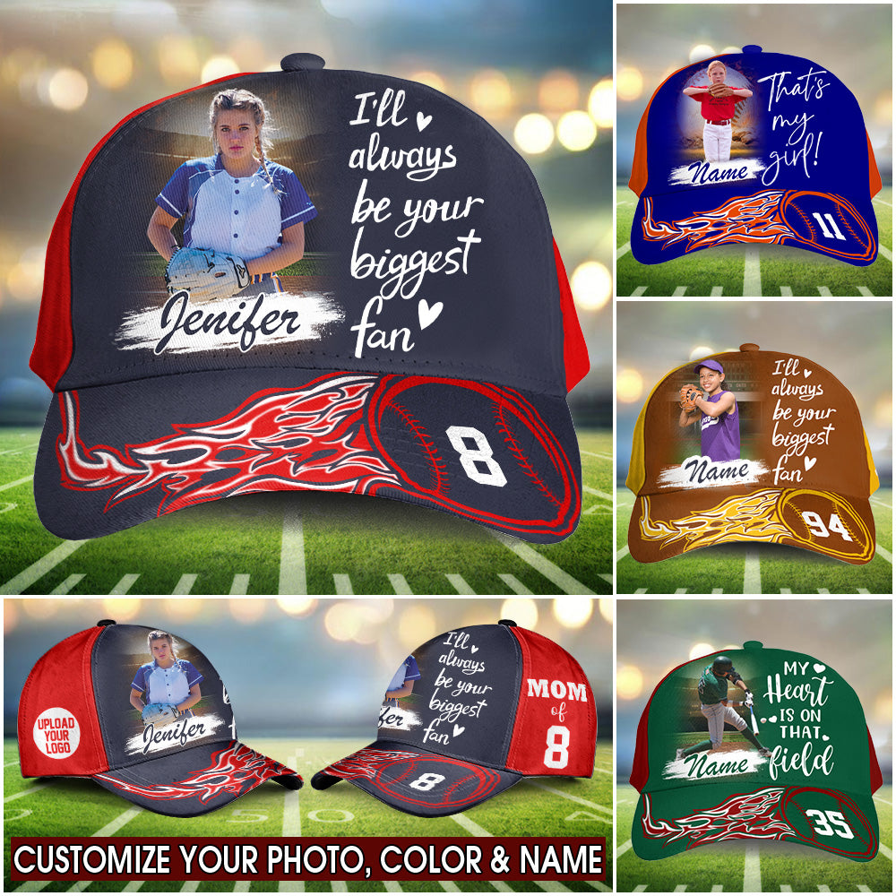I Will Always Be Your Biggest Fan Custom Photo Cap GameDay Cap Gift For Softball Mom Dad Sport Family Tu20