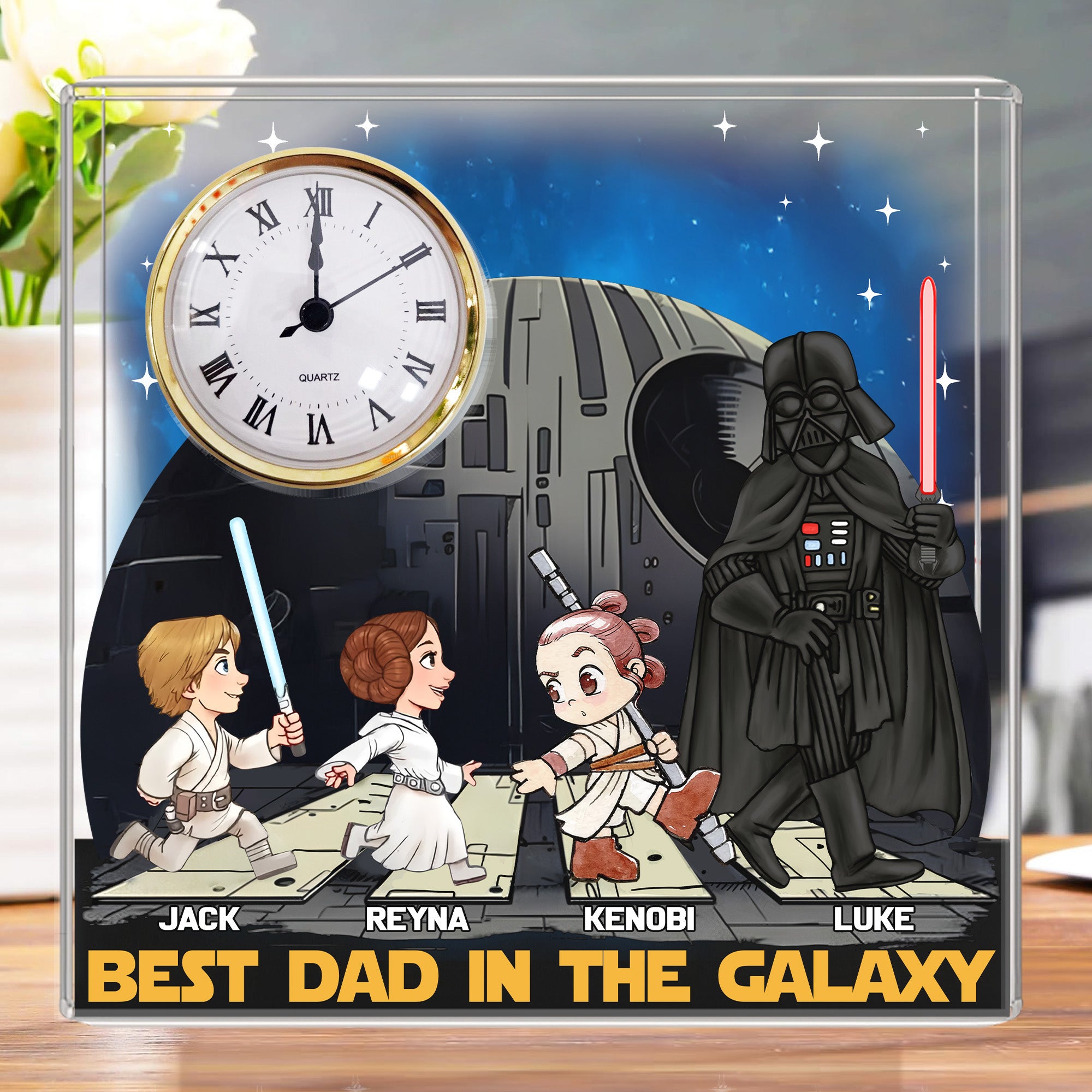 Best Dad In The Galaxy - Personalized Acrylic Desk Clock Plaque Gift For Dad Tu20