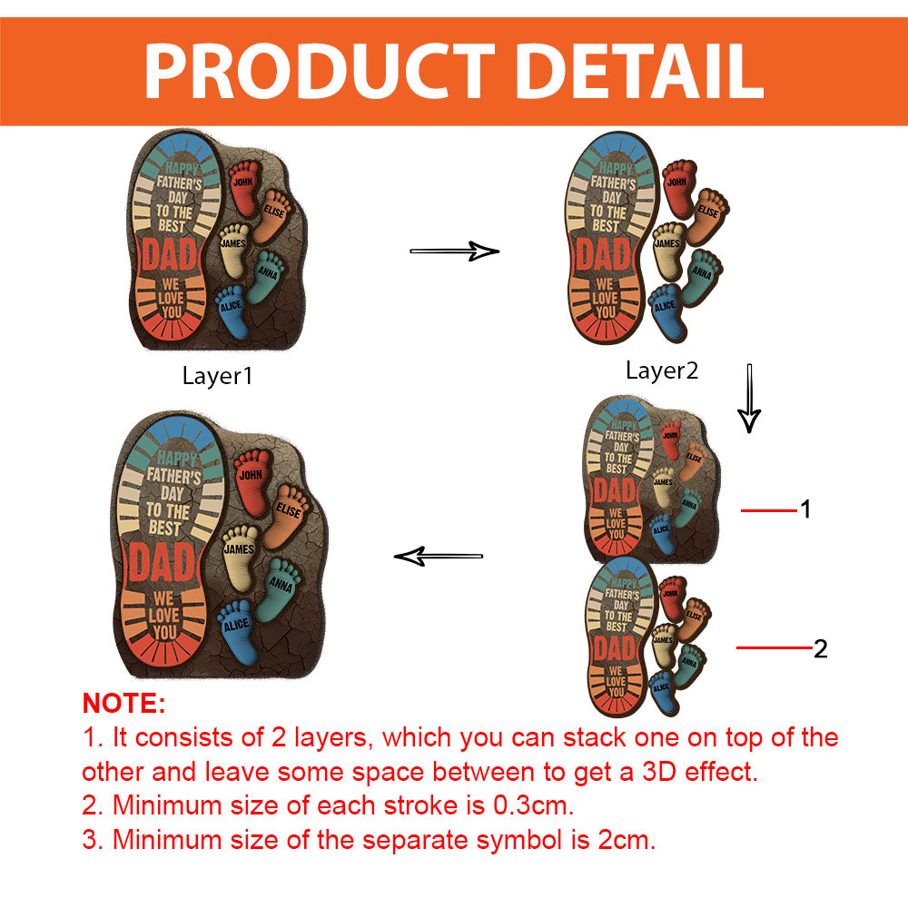 No Matter How Big We Get - Family Footprints, Family Personalized Custom Shaped 2-Layered Wooden Plaque With Flat Stand, Father's Day Gift, Gift For Dad, Grandpa A2110 Nh00