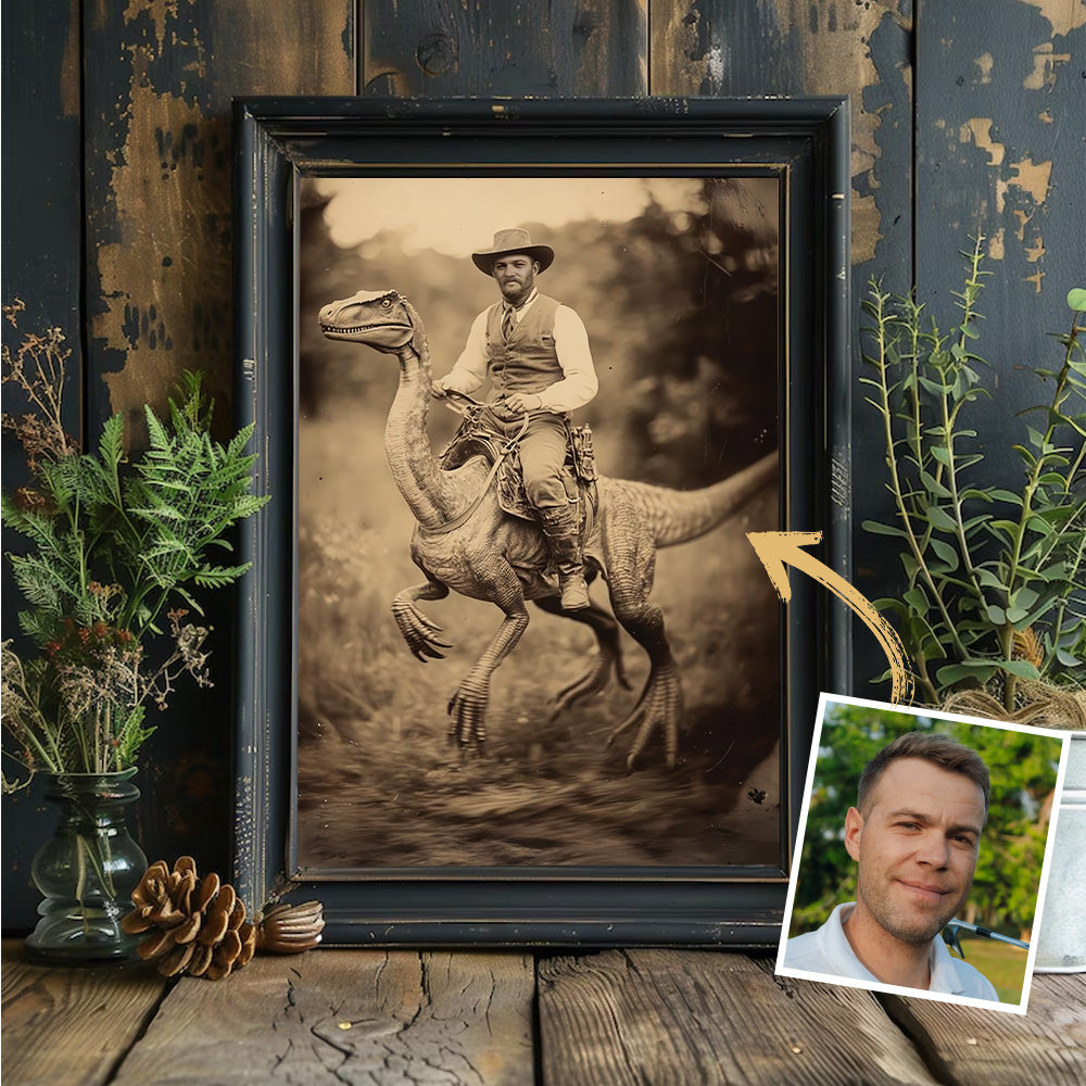 Ride a Dinosaur Like a Cowboy – Custom Face Vintage Poster
