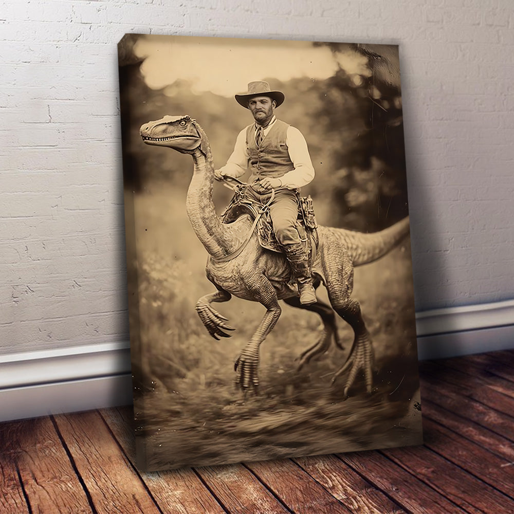 Ride a Dinosaur Like a Cowboy – Custom Face Vintage Poster