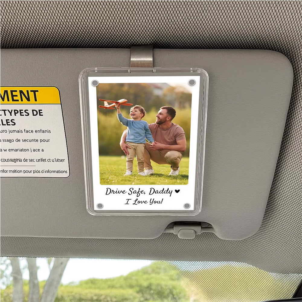 Personalized Dad Car Visor Clip PHOTO INCLUDED, Father's Day Gift for Dad Grandpa, Drive Safe Sun Visor, New Dad Gift, Dad Picture Frame Pt99