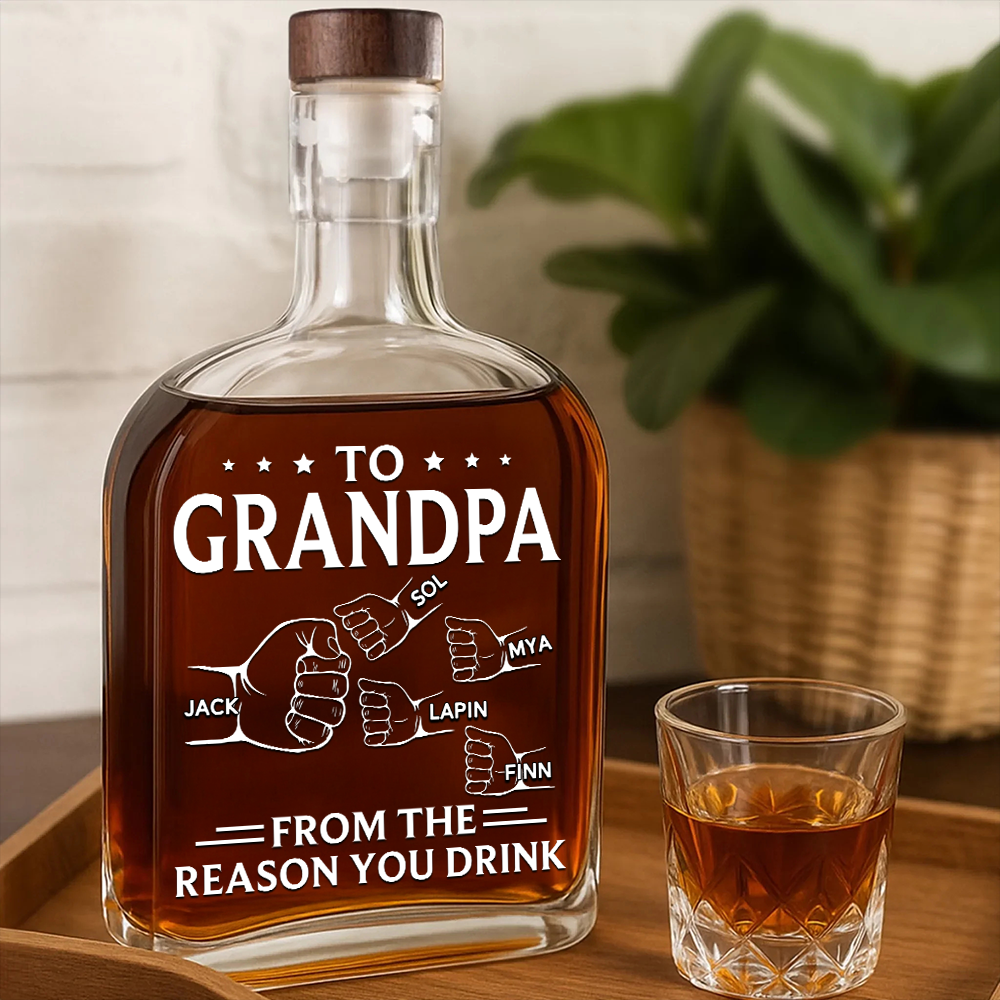 To Grandpa From The Reason You Drink - Family Personalized Custom Whiskey Bottle - Father's Day, Gift For Dad, Grandpa TU20