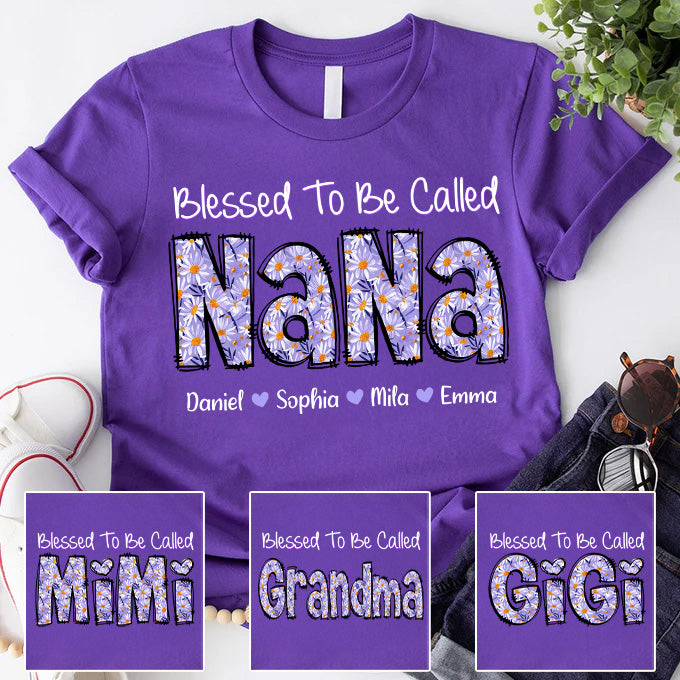 Blessed To Be Called NaNa, Custom Nana Purple Daisy With Grandkids Mother's Day T-Shirt T1807 Pt99