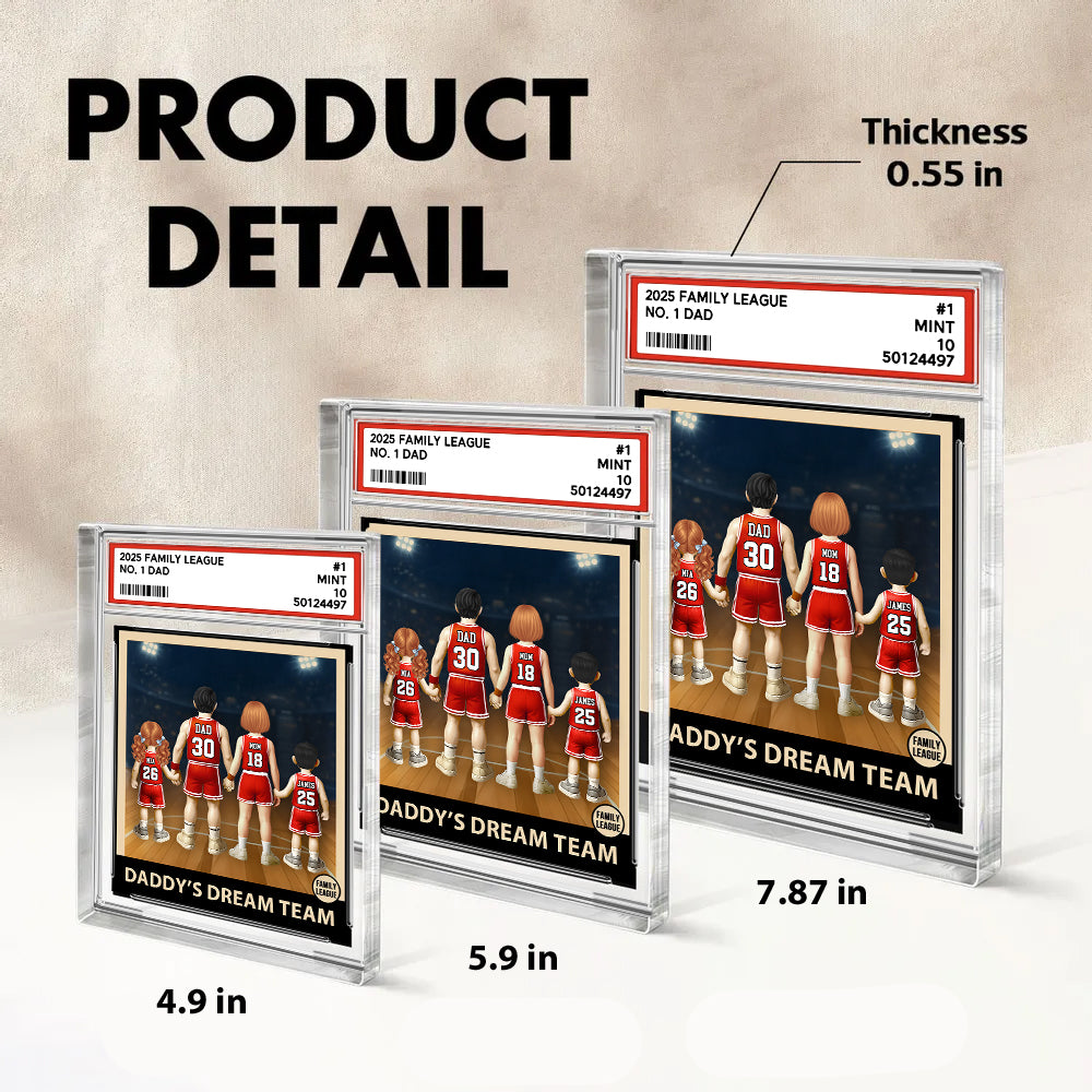 Daddy' Dream Team, Basketball No. 1 Dad Grandpa Man & Kids, Fathers Day Trading Card Style, Personalized Daddy Dream Team Acrylic Block Plaque A2110 Hv01