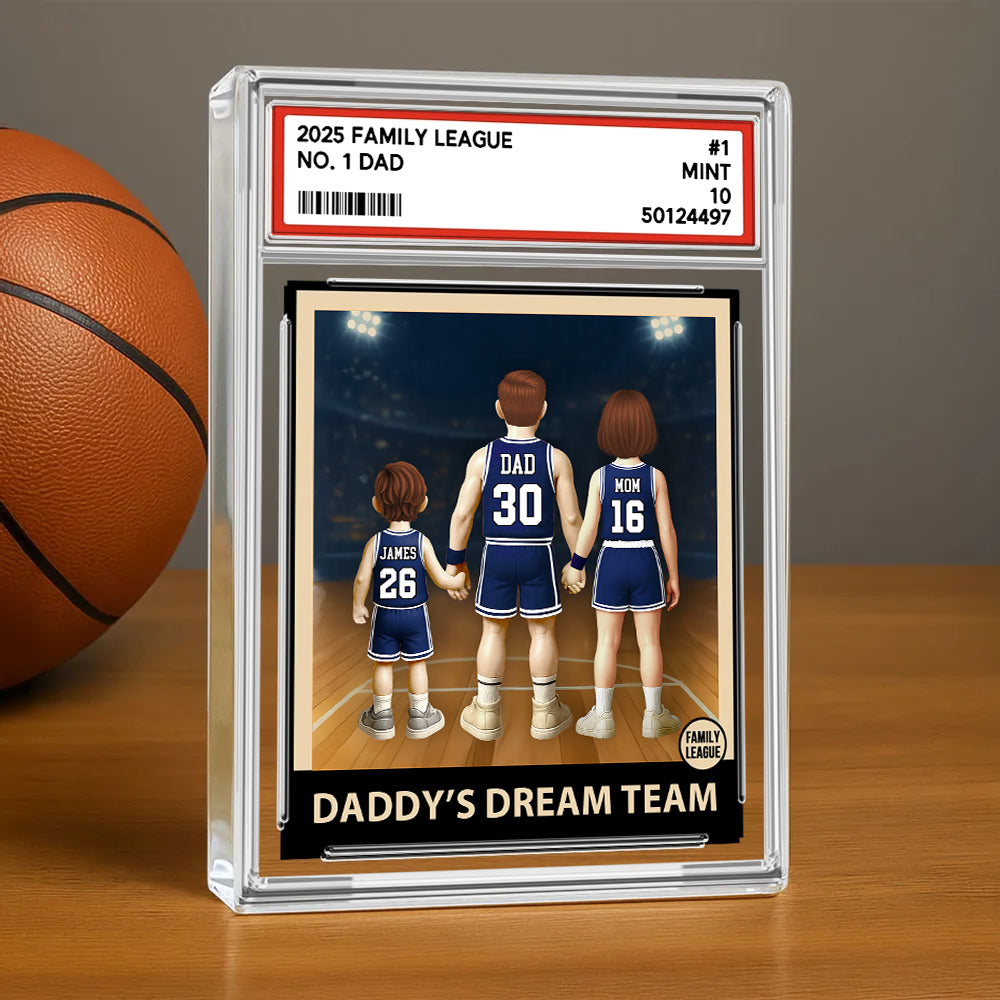 Daddy' Dream Team, Basketball No. 1 Dad Grandpa Man & Kids, Fathers Day Trading Card Style, Personalized Daddy Dream Team Acrylic Block Plaque A2110 Hv01