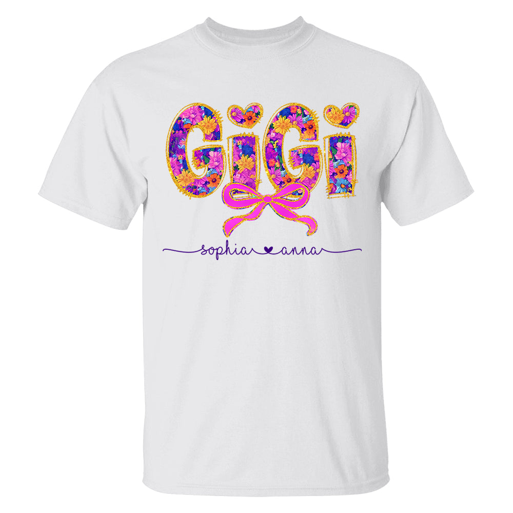 Coquette Floral Grandma Shirt - Custom Nickname Nana Gigi Mimi And Grandkids NA04 Tm01
