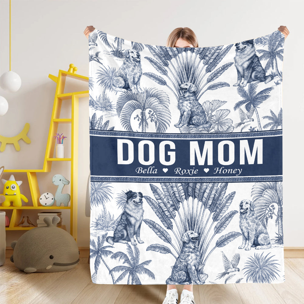 Custom Dog Mom Toile De Jouy Style, Personalized Blanket T1807  Hv01