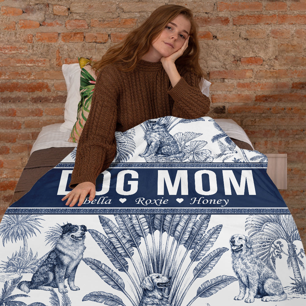 Custom Dog Mom Toile De Jouy Style, Personalized Blanket T1807  Hv01