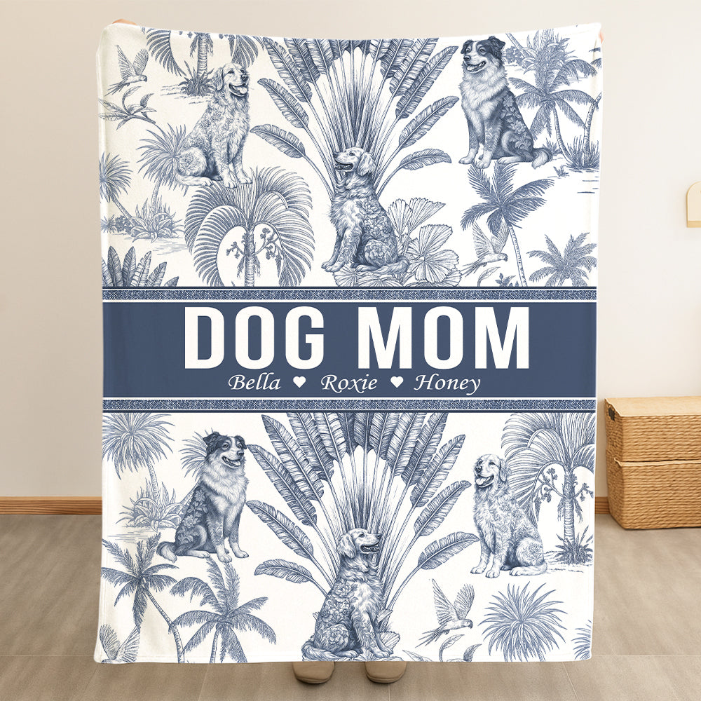 Custom Dog Mom Toile De Jouy Style, Personalized Blanket T1807  Hv01