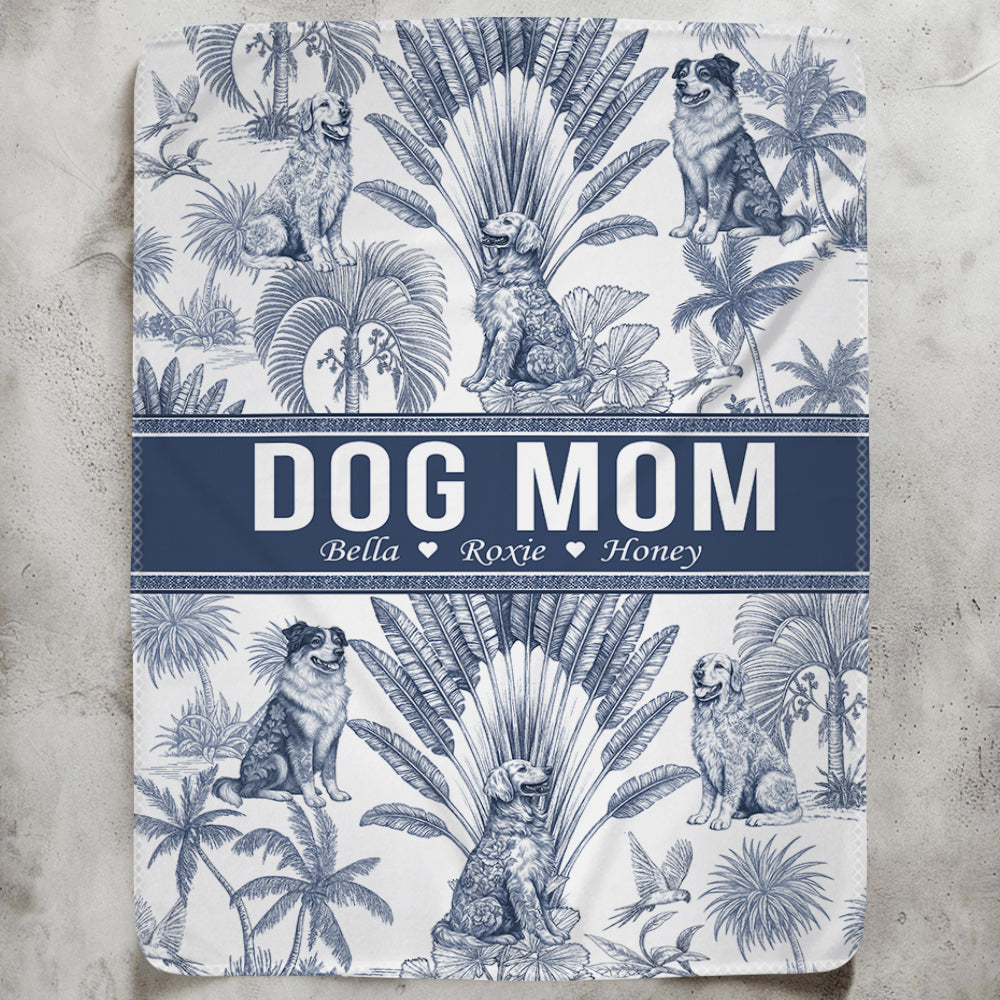 Custom Dog Mom Toile De Jouy Style, Personalized Blanket T1807  Hv01