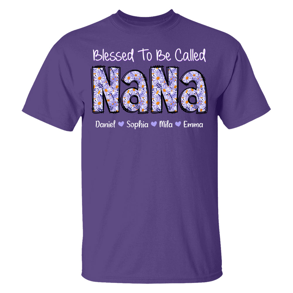 Blessed To Be Called NaNa, Custom Nana Purple Daisy With Grandkids Mother's Day T-Shirt T1807 Pt99