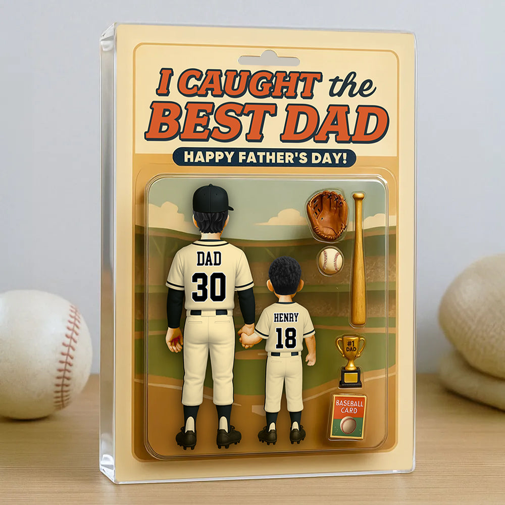 I Caught the Best Dad, Personalize Baseball Dad Acrylic Block Plaque, Father's Day Gift for Dad A2110
