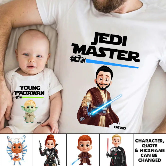 Jedi Master Young Padawan - Personalized Matching Shirts For Dad and Children Nh00