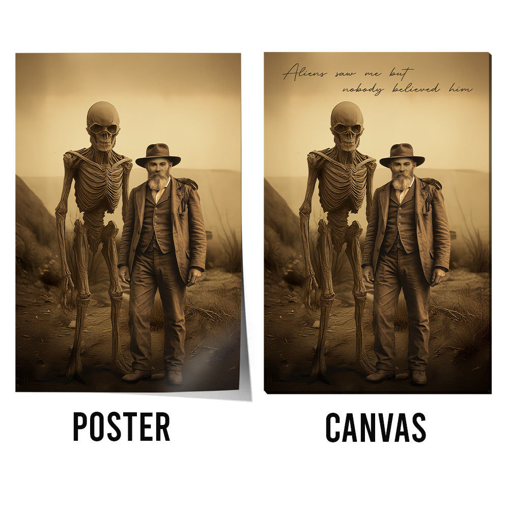 Custom Face Man & Alien Poster – Aliens Saw Me But Nobody Believed Vintage 19th Century Wall Art Print