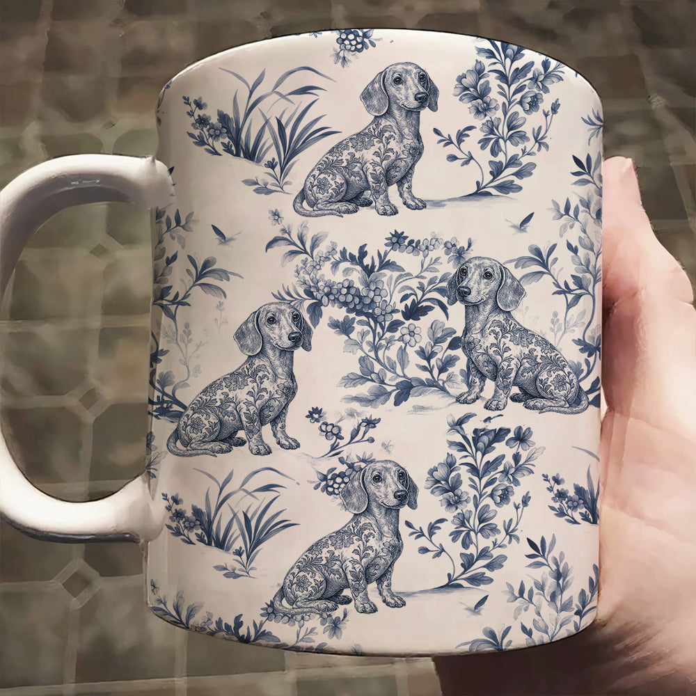 Custom Dog Breeds Toile de Jouy Mug - Blue Toile Coffee Cup for Dog Mom, Custom Dog Breeds Toile de Jouy Mug Lover Gifts, Dog Tea Drinkware Hv01