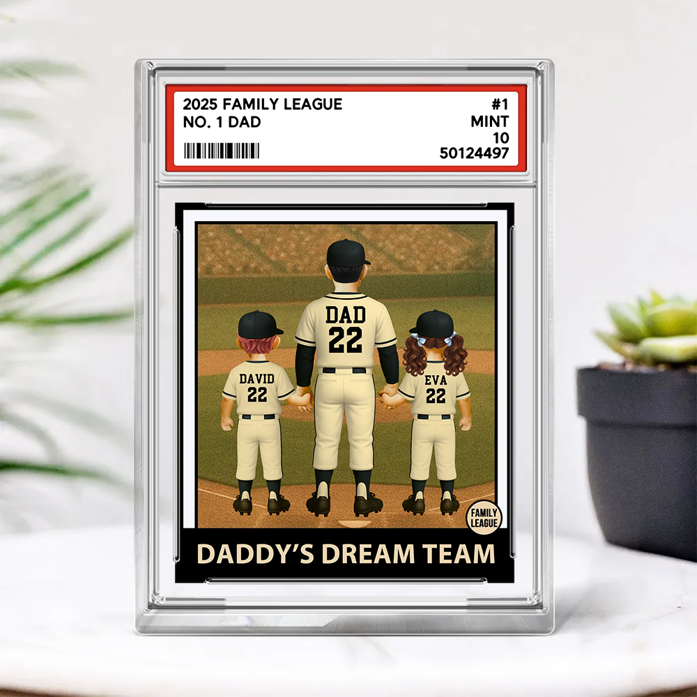 Baseball No. 1 Dad Grandpa Man & Kids, Fathers Day Trading Card Style, Personalized Daddy Dream Team Acrylic Block Plaque A2110 Pt99