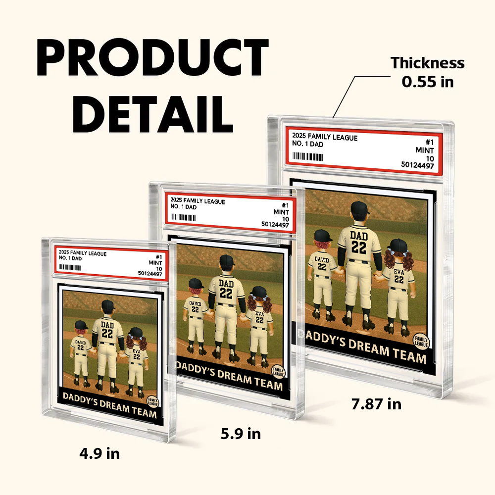 Baseball No. 1 Dad Grandpa Man & Kids, Fathers Day Trading Card Style, Personalized Daddy Dream Team Acrylic Block Plaque A2110 Pt99