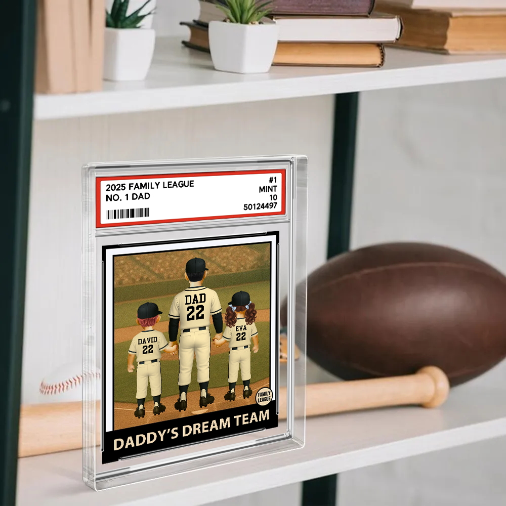 Baseball No. 1 Dad Grandpa Man & Kids, Fathers Day Trading Card Style, Personalized Daddy Dream Team Acrylic Block Plaque A2110 Pt99