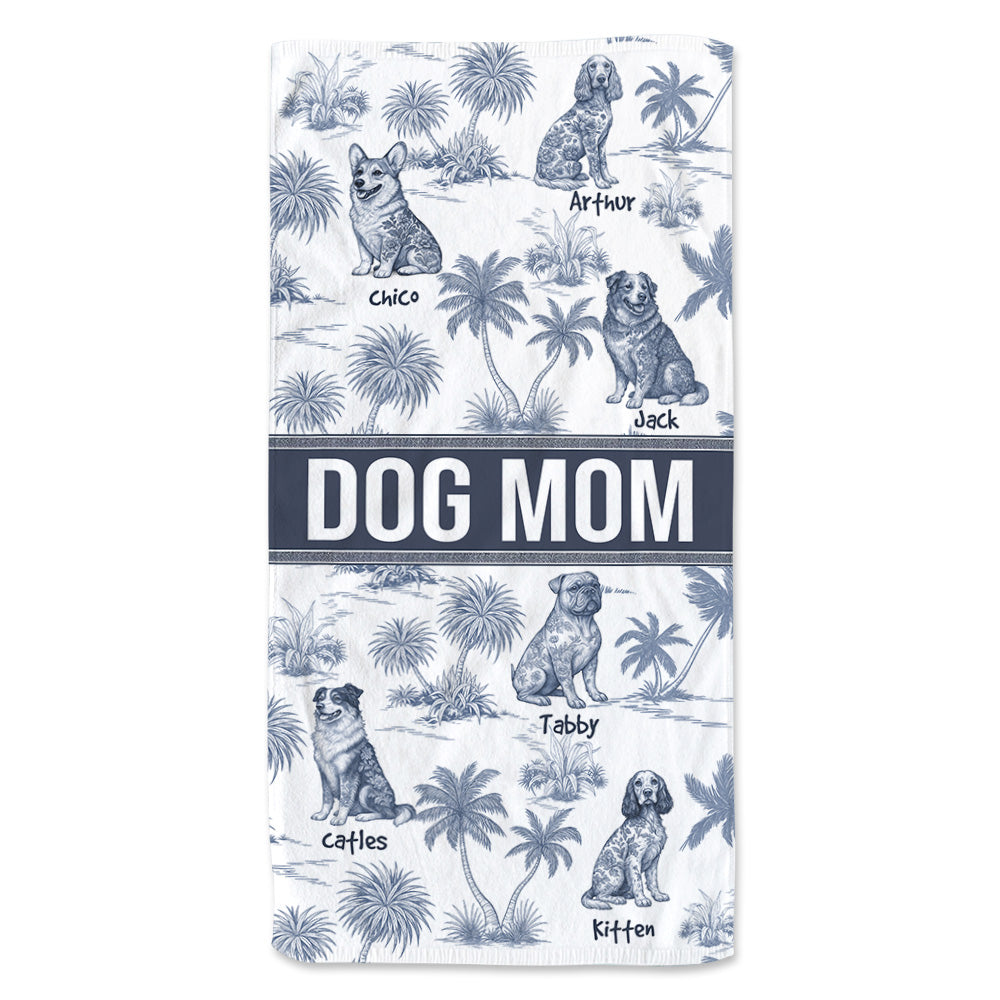 Personalized Beach Towel, Custom Dog with Chinoiserie Toile De Jouy Style, Gift for Summer Vacation A2110 Tu20