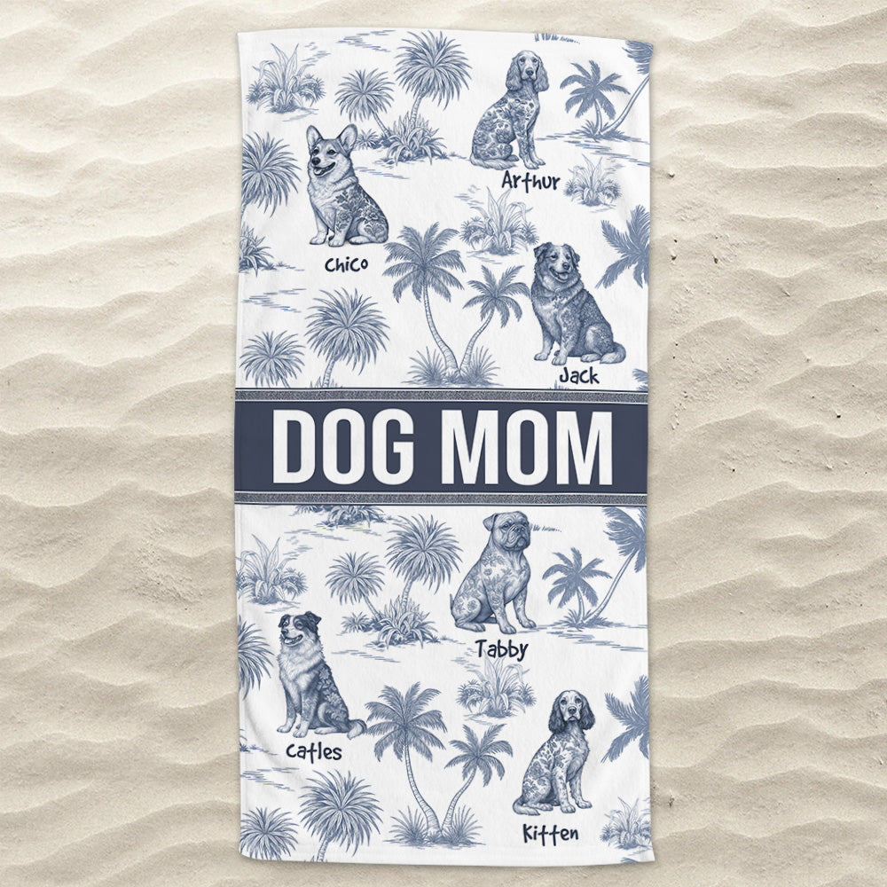 Personalized Beach Towel, Custom Dog with Chinoiserie Toile De Jouy Style, Gift for Summer Vacation A2110 Tu20