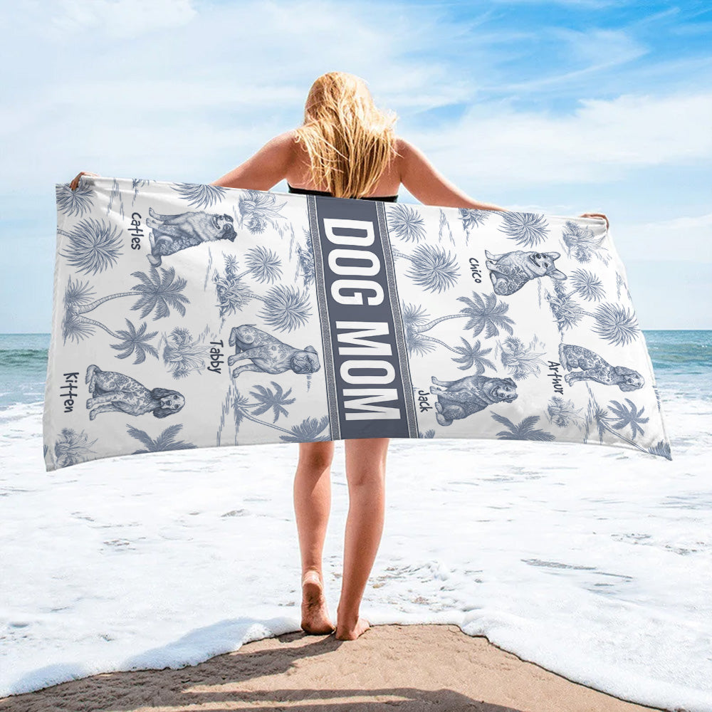 Personalized Beach Towel, Custom Dog with Chinoiserie Toile De Jouy Style, Gift for Summer Vacation A2110 Tu20