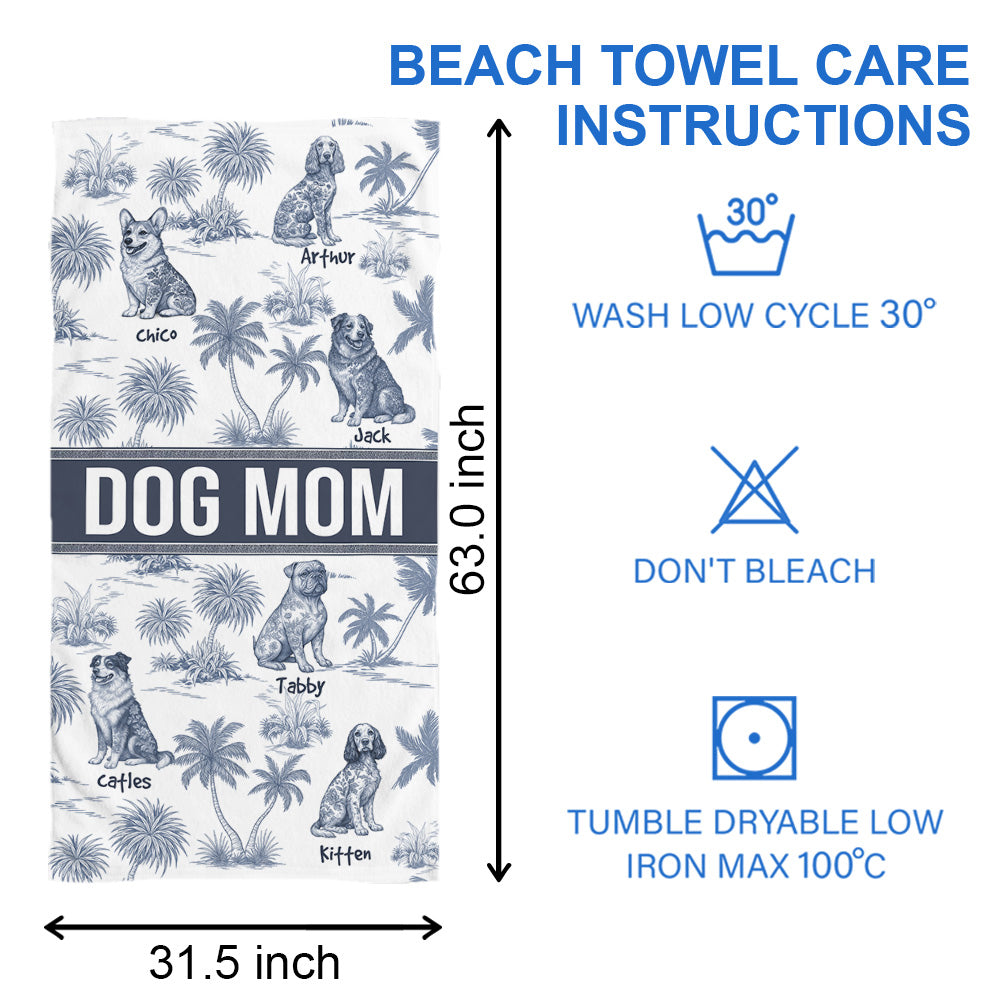 Personalized Beach Towel, Custom Dog with Chinoiserie Toile De Jouy Style, Gift for Summer Vacation A2110 Tu20