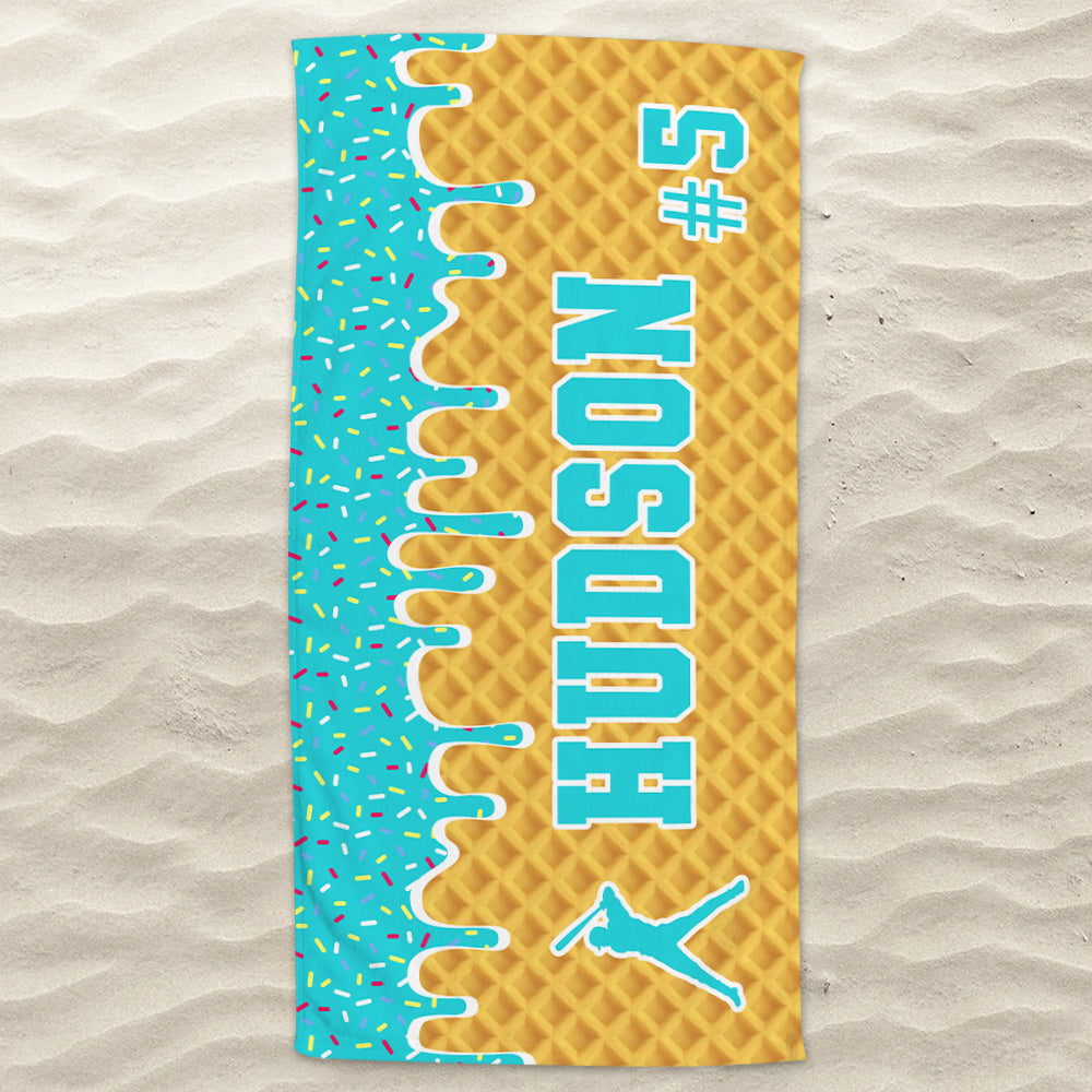 Personalized Ice Cream Drip Baseball Beach Towel For Boys, Drip Beach Towel, Pool Towel, Team Gift, Youth Baseball Gift Hv01